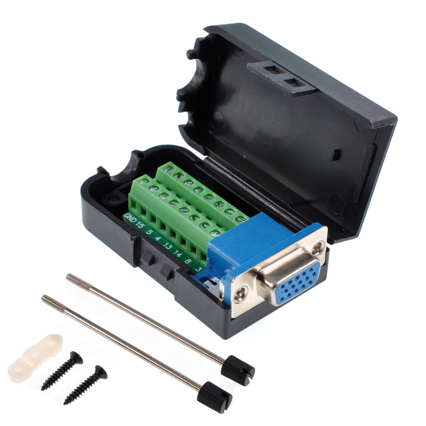 Oiyagai DB15 3+9 D-SUB VGA Female 3Row 15Pin Connector Adapter Screw Terminal Breakout Board Connector Signal Module with Case Free Welding