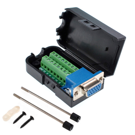Oiyagai DB15 3+9 D-SUB VGA Female 3Row 15Pin Connector Adapter Screw Terminal Breakout Board Connector Signal Module with Case Free Welding