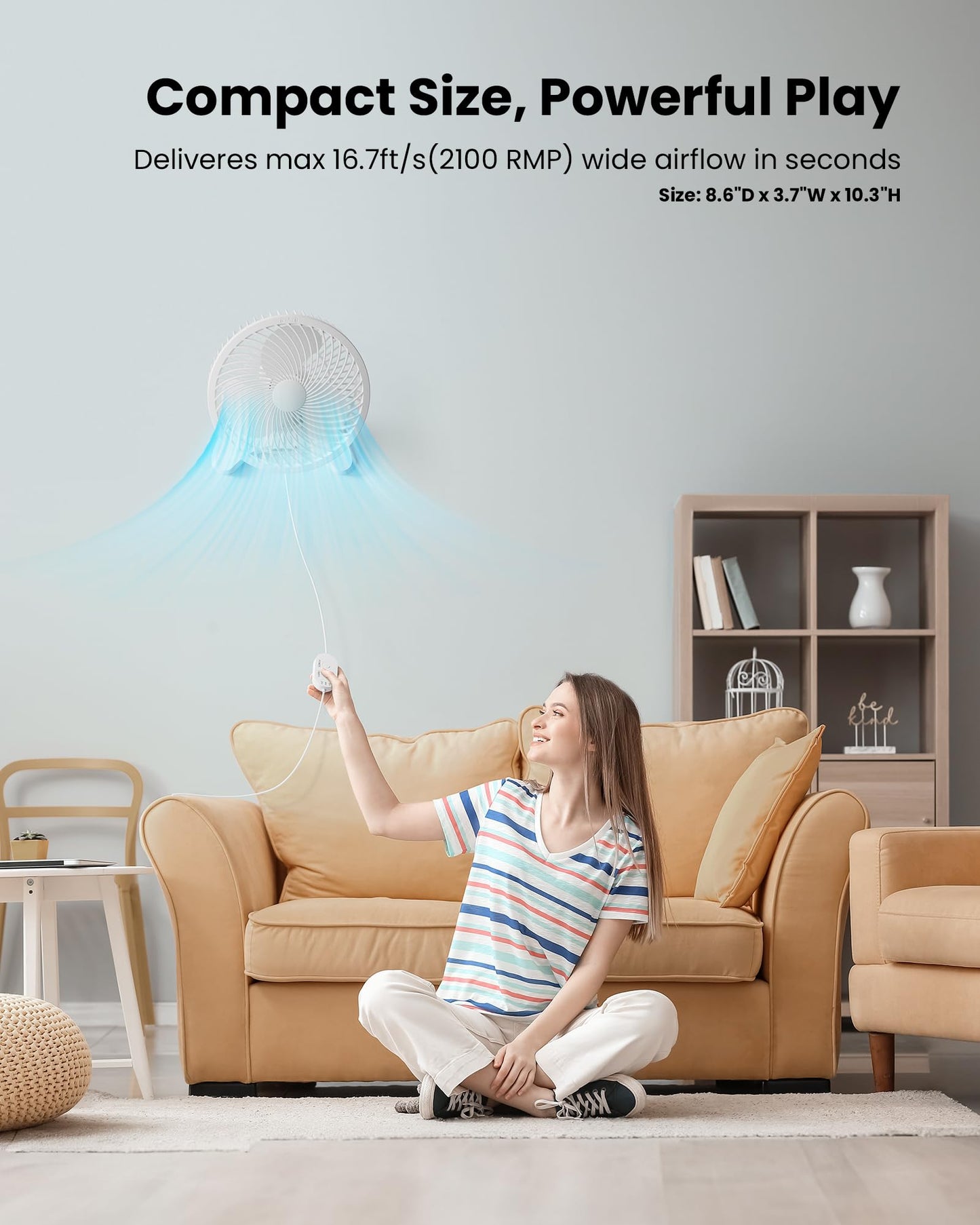 Koonie 8'' Wall Mount Fan, Quiet Small Fan with Timer, 8.2ft Wired Remote