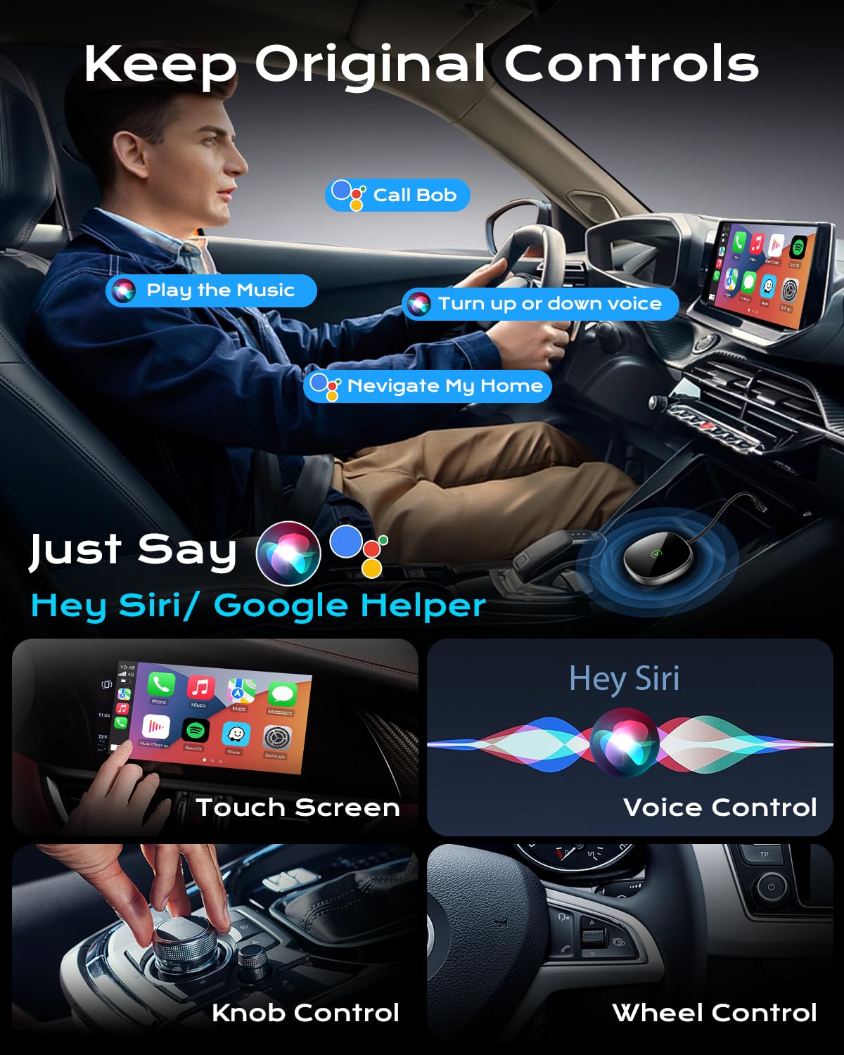 Wireless Carplay Adapter for iPhone & Android Auto 2-in-1, Stable, Plug & Play Low Delay Carplay Wireless Adapter Convert Wired to Wireless Apple Car