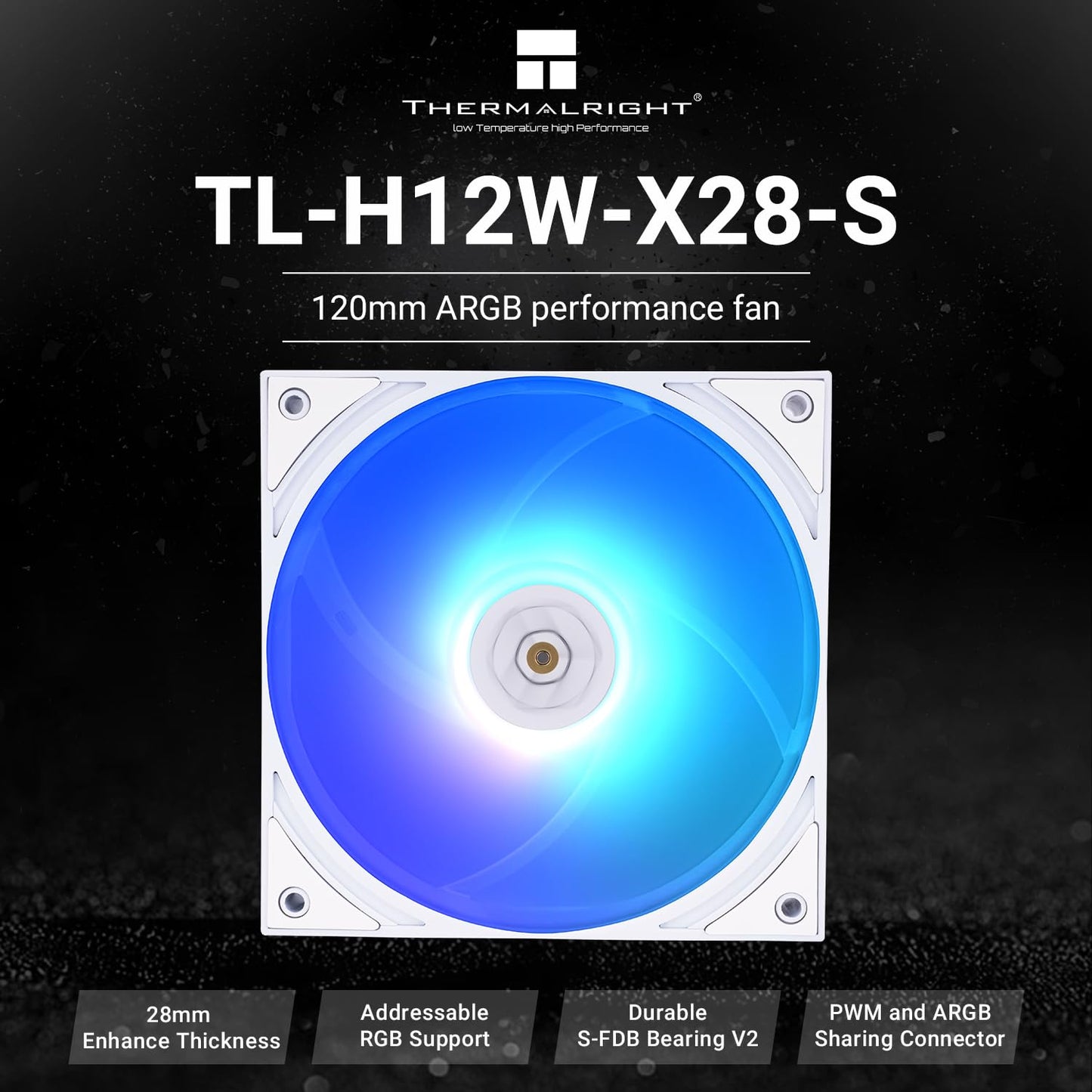 Thermalright TL-H12W-X28-S ARGB Computer Case Fan-2150RPM,Quiet CPU Fan,28mm Thickness Cooling Fan ARGB,Desktop CPU Cooler Fan,Compatible