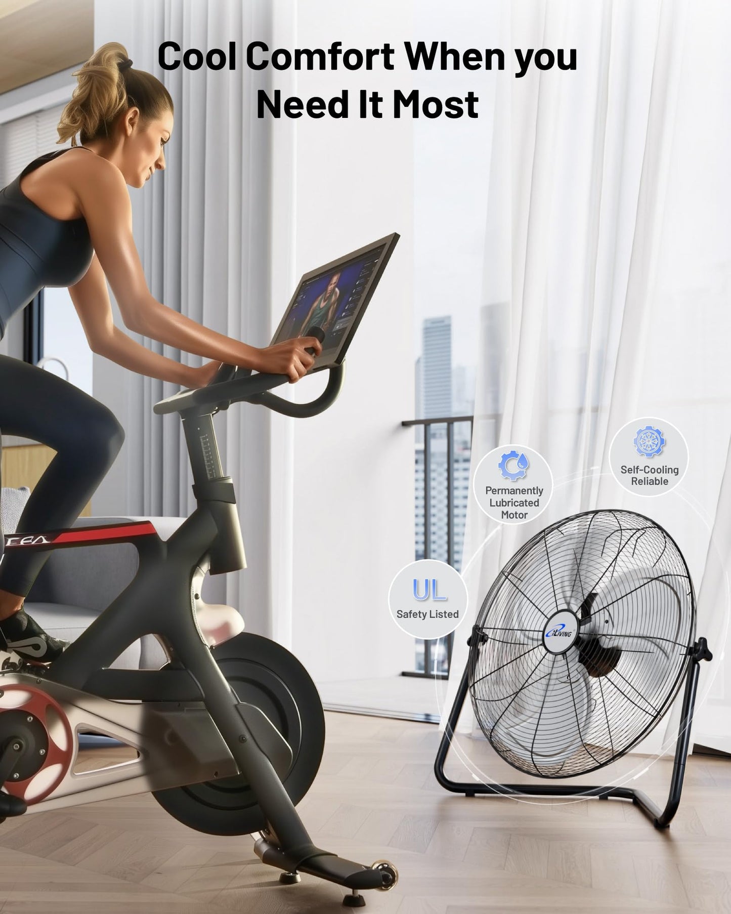 iLIVING 20 Inch Heavy Duty Floor & Wall Mount Fan - 5750 CFM High Velocity, 120-Watt, 3-Speed, Industrial Cooling for Garage, Workshop, Office, Home