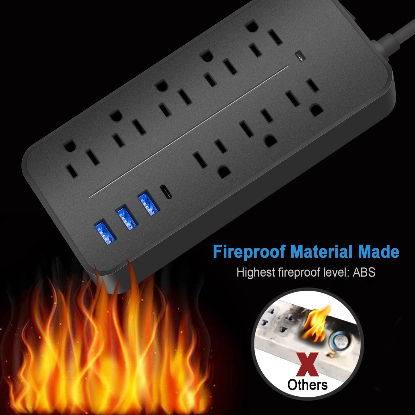 Power Strip-Flat Plug Surge Protector with USB Multiple outlets 4 ft Cord?with Overload Protection?Wall Mount?Desktop Charging Station for Home?Office