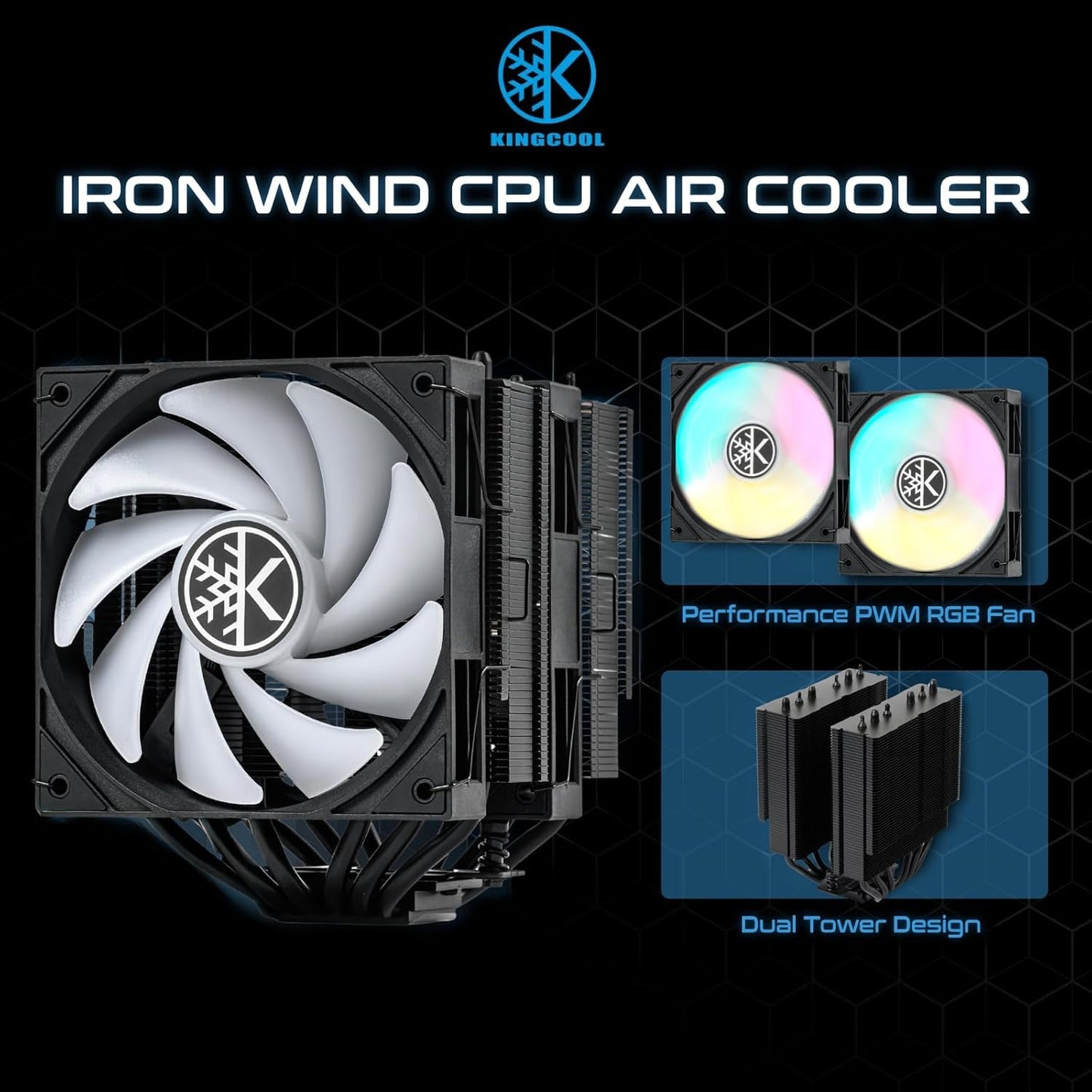 MICRO CENTER CPU Air Coolor Combo - AMD Ryzen 5 7600X CPU Processor with KINGCOOL Iron Wind 120mm ARGB CPU Air Cooler