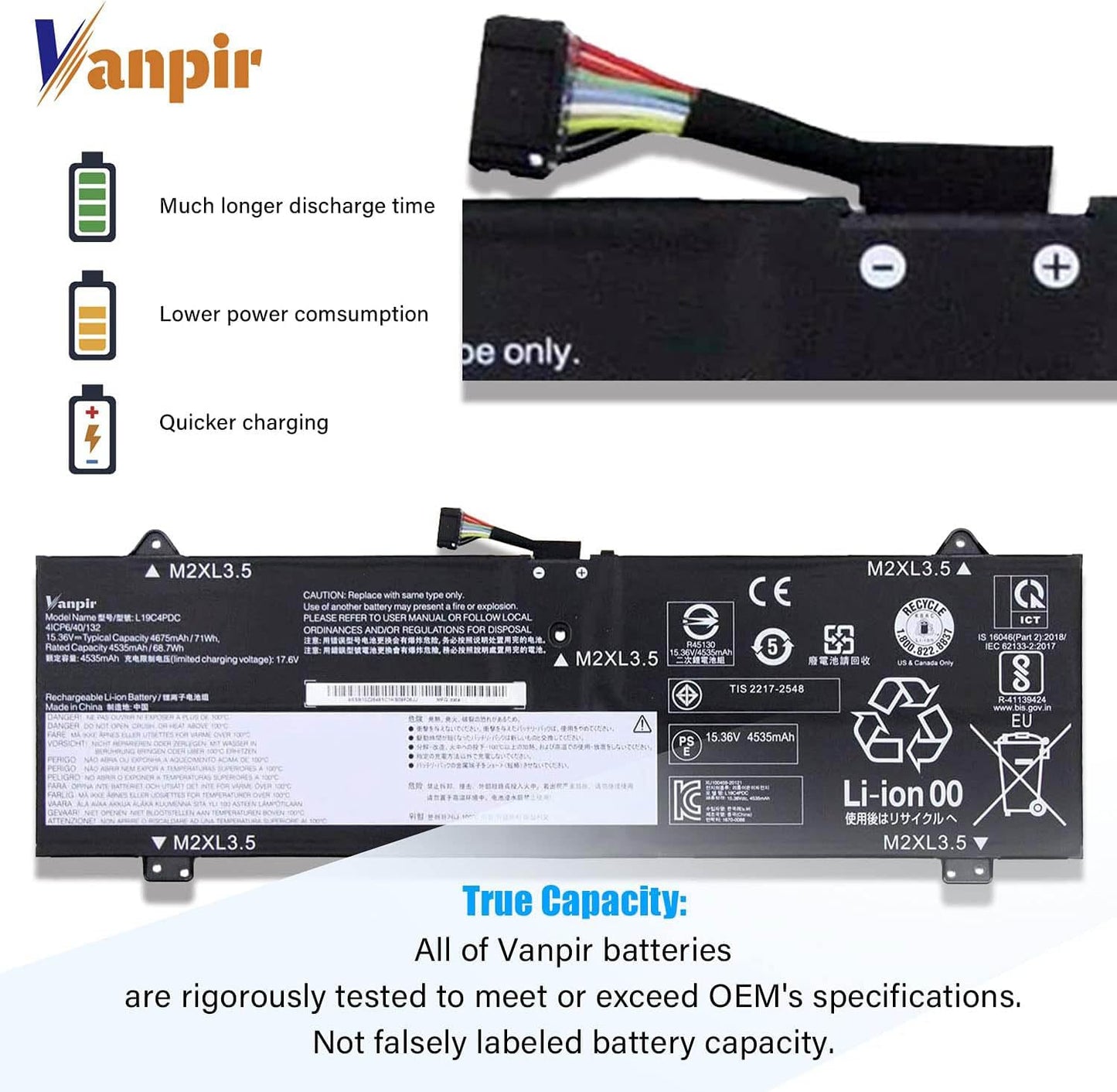 VANPIR L19C4PDC Laptop Battery 15.36V 71Wh 4675mAh Replacement for Lenovo Ideapad Yoga 7-14ITL5 7-15ITL5 Series Notebook 5B10Z26482 L19L4PDC