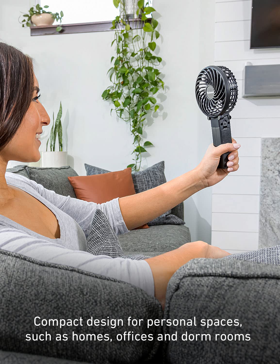 HOLMES 4" Portable, Handheld, Personal or Desk Fan, 3 Speeds, Rechargeable battery, USB-C Charging Cable, 180° Adjustable Head, Lightweight, Compact