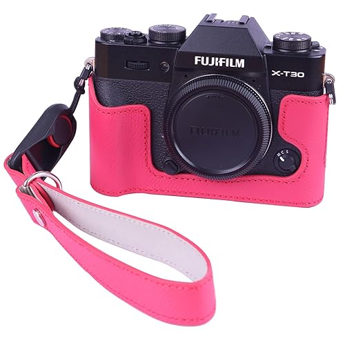 Dekok X-T30 MII, X-T30, X-T20 Half Case with Wrist Strap, Ready Leather Camera Half Case and Strap Compatible with Fujifilm X-T10 genuine leather