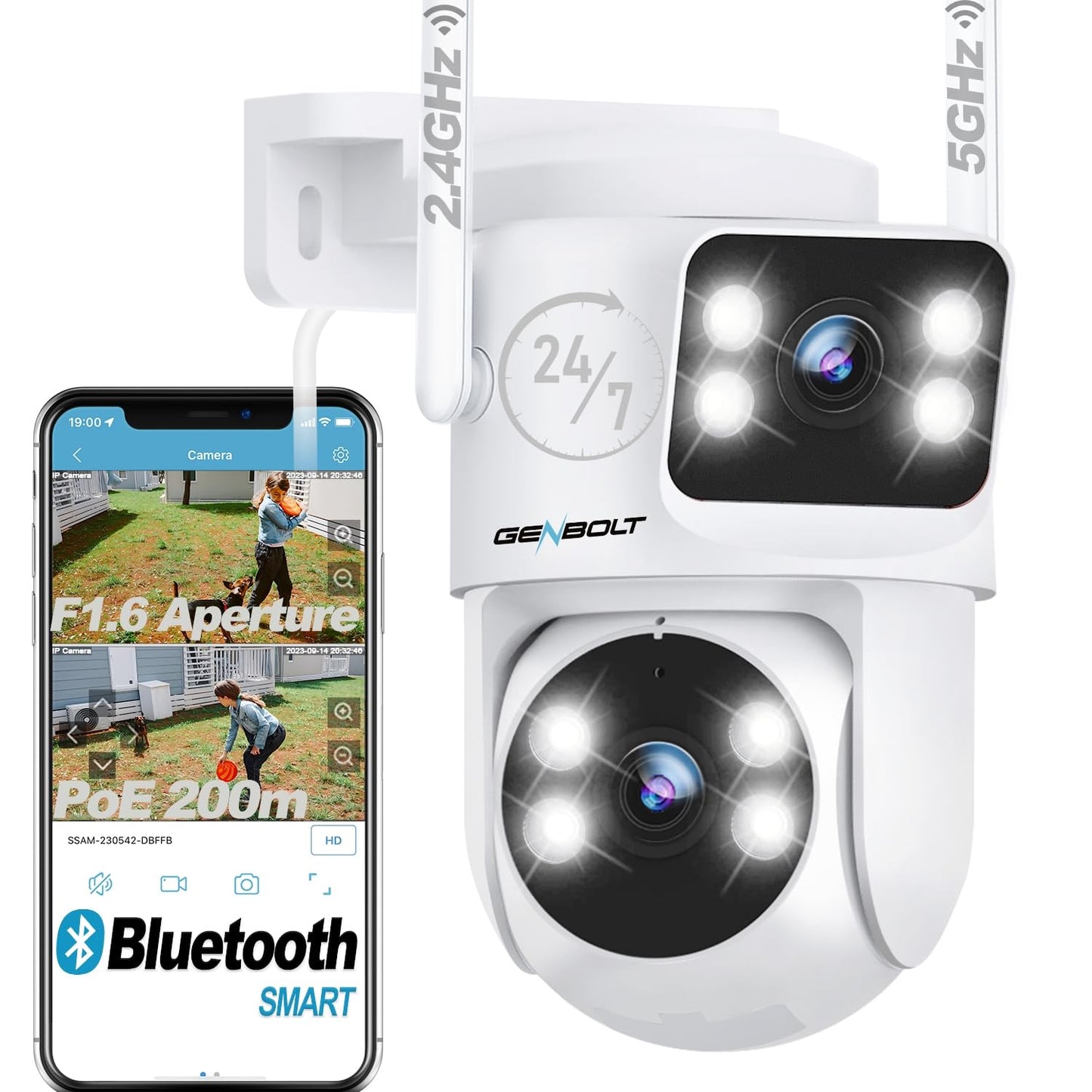 GENBOLT PTZ WiFi Security Camera Outdoor with Dual Lens, CCTV Surveillance with Dual View, Cloud Storage Upgraded with Color Night, Auto Tracking
