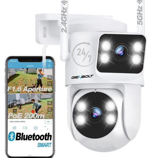 GENBOLT PTZ WiFi Security Camera Outdoor with Dual Lens, CCTV Surveillance with Dual View, Cloud Storage Upgraded with Color Night, Auto Tracking