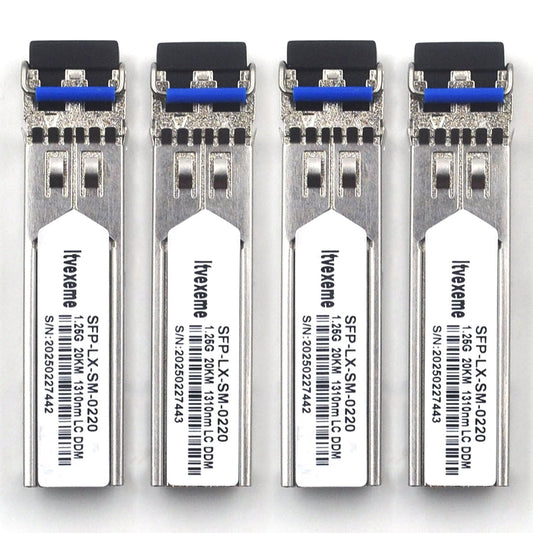 4 Pack 1.25G SFP Network Transceiver Module, 1000Base-LX Single Mode, 1310nm SMF, 20km, for Router, Network Card, Switch, Firewall etc