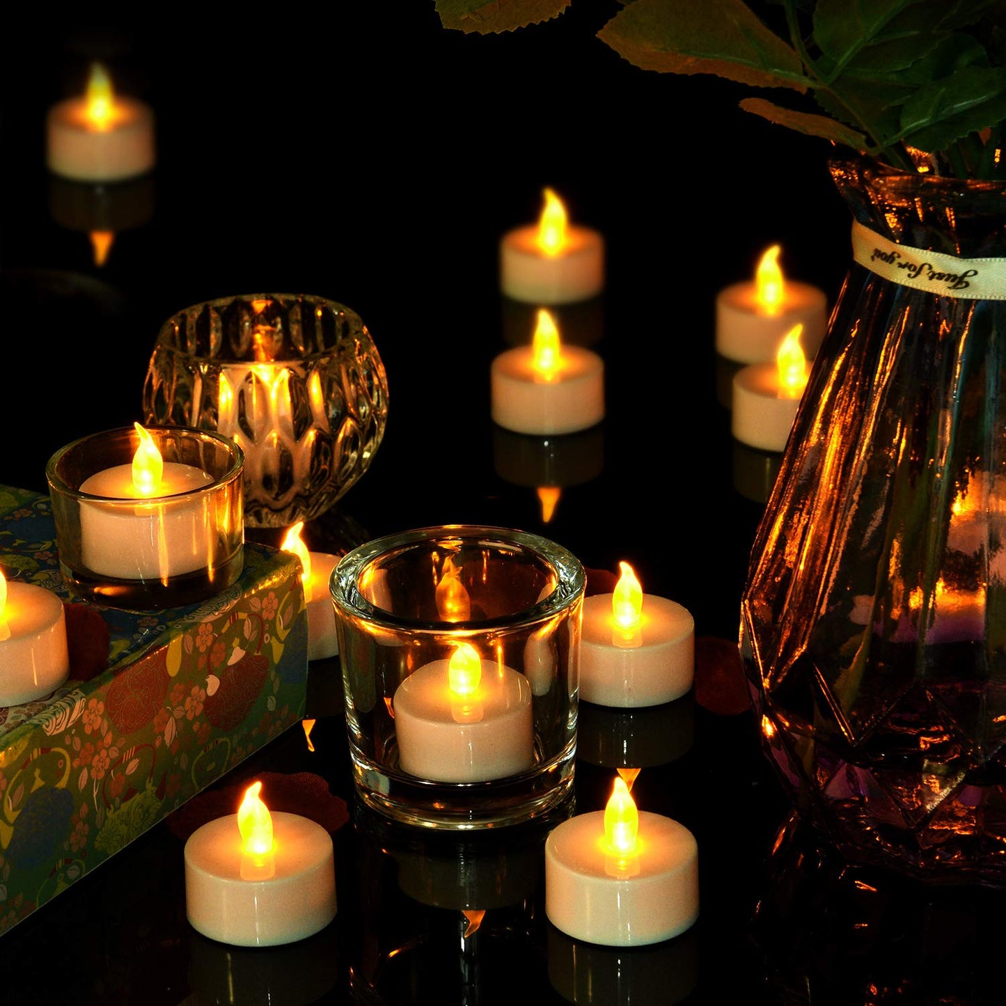 Pandaing Lasts 2X Longer Flameless Tealight Candles [100 Pack, Batteries Included], Realistic Tea Lights Candles, Flickering Bright Tealights, Battery