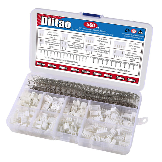 Diitao 560PCS for JST Connector Kit for JST-XHP 2/3/4/5 Pin Housing Female and Male Connector Plug, Adapter Cable Connector 2.54mm Male Female Pin