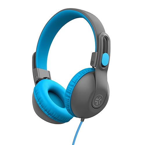 JLab JBuddies Studio 2 On-Ear Kids Wired Headphones, Grey/Blue, Toddler Headphones, Kid Safe, Studio Volume Safe, Volume Limiter, Folding…