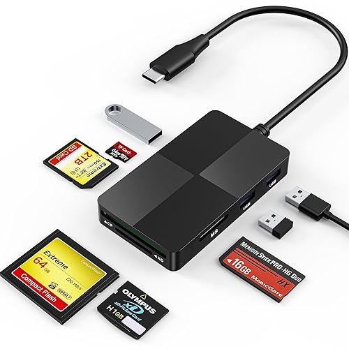 Sony Memory Stick pro Duo Adapter Reader - 8 in 1 SD/TF/MS/CF/XD Card Reader for USB-C Device, USB C Multi Memory Card Reader with 3 USB 2.0 Ports, XD