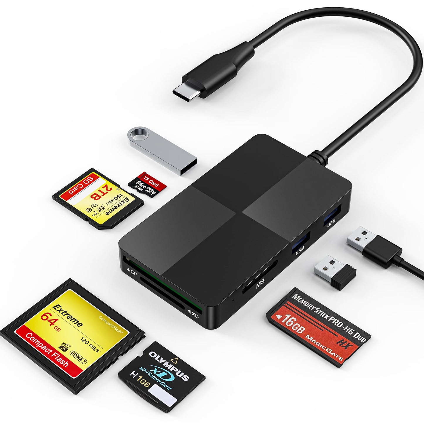 Sony Memory Stick pro Duo Adapter Reader - 8 in 1 SD/TF/MS/CF/XD Card Reader for USB-C Device, USB C Multi Memory Card Reader with 3 USB 2.0 Ports, XD