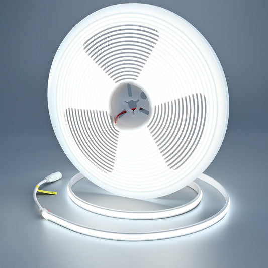 GOMING 24V 32.8ft/10M Neon COB LED Strip Light Cool White 6000K IP67 Waterproof 3120LEDs CRI 93+ 6300lm Uniform Glow Flexible Self-Adhesive LED Tape