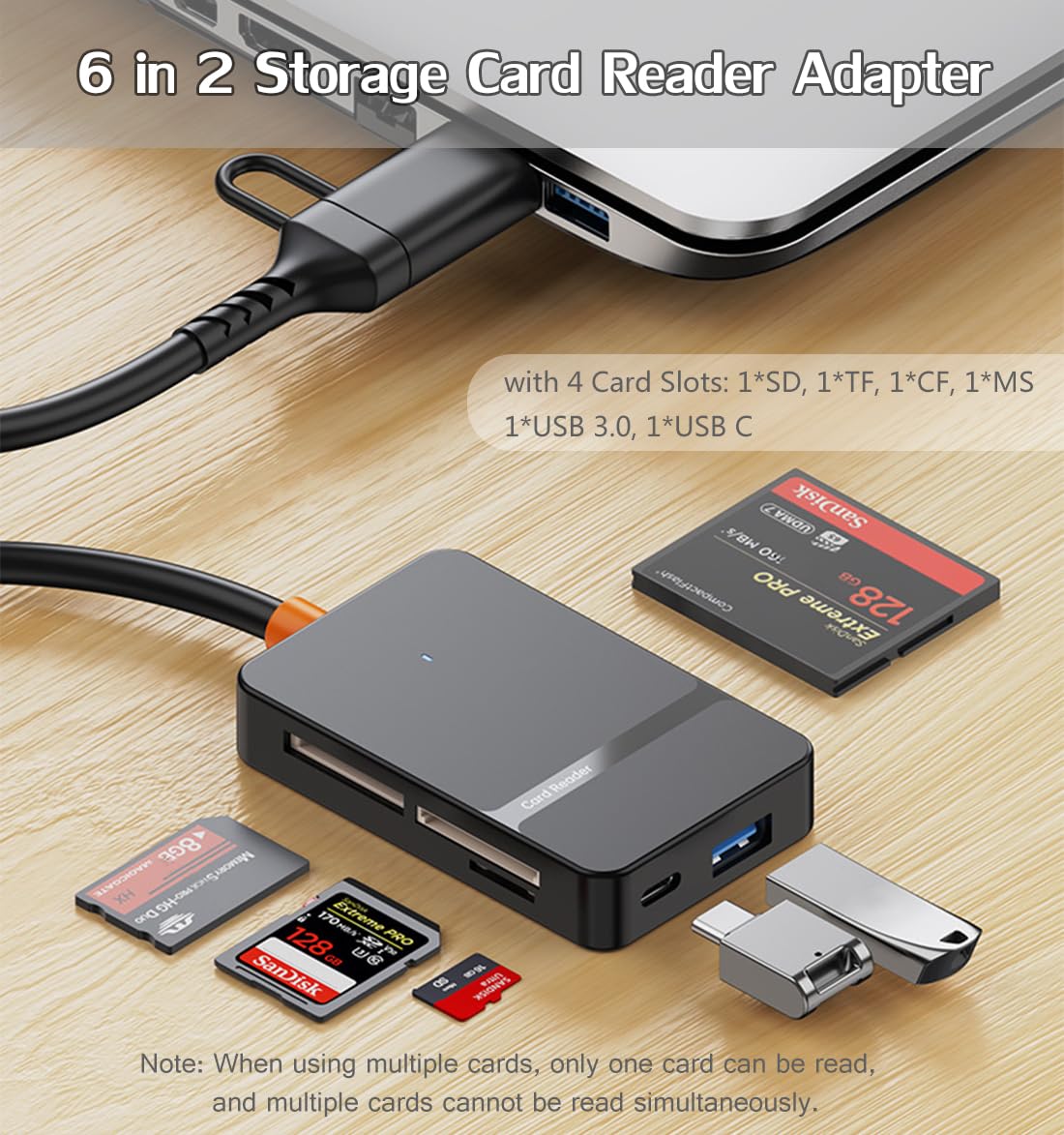 USB C USB 3.0 Dual Interface Multi Card Reader, OTG Adapter, with 4 Card Slots, USB C/A Ports, 5Gbps, 2TB Capacity, Suitable for SD MS CF TF Cards