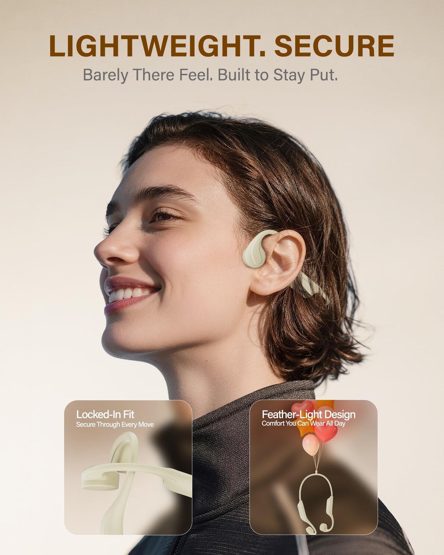 New Bone Conduction Headphones Bluetooth 6.0, Open Ear Earbuds with Mic, Premium Sound, 3 EQ Modes, 10H Playtime, 25g Lightweight, IP65 Waterproof