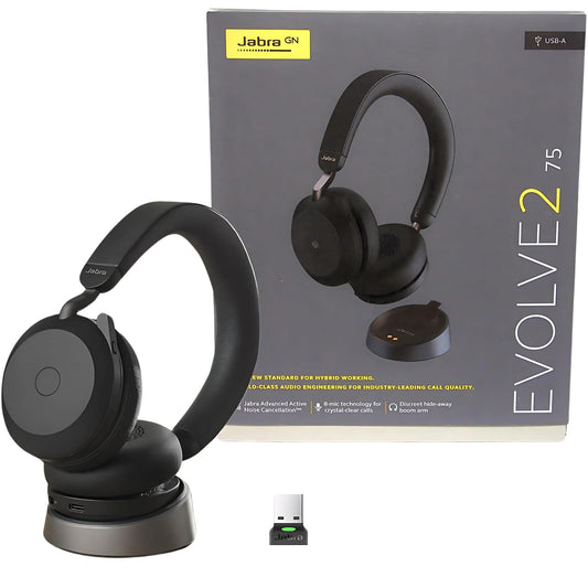 Jabra Evolve2 75 Wireless Headset Stereo UC w/Charging Headset Stand, USB Dongle, Compatible w/Zoom, RingCentral, Smartphones, Tablets, PC/MAC…