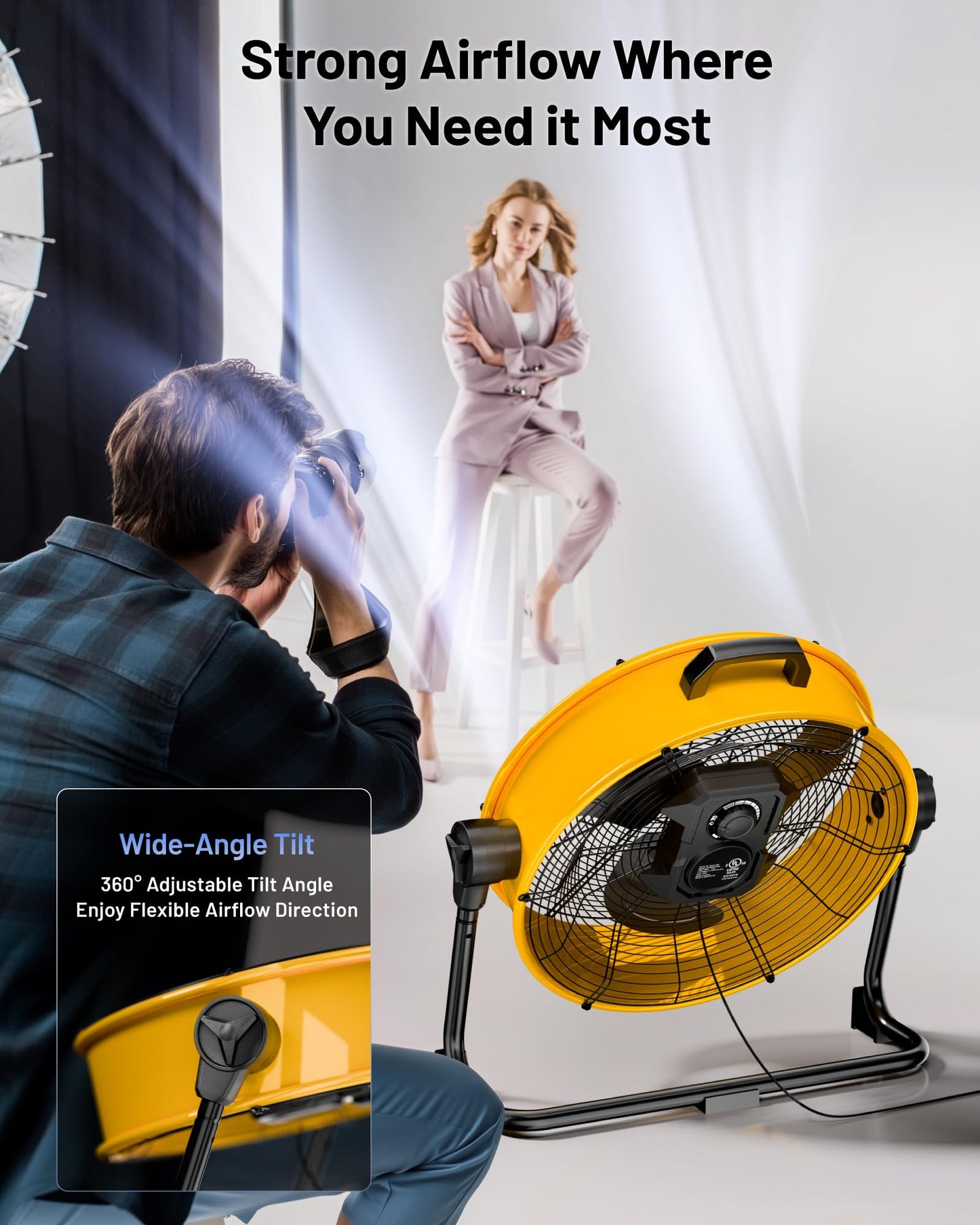 iLIVING 20 Inches 5703 CFM Heavy Duty High Velocity Barrel Floor Drum Fan With DC Brushless Motor,Stepless Speed Adjustment for Workshop, Garage