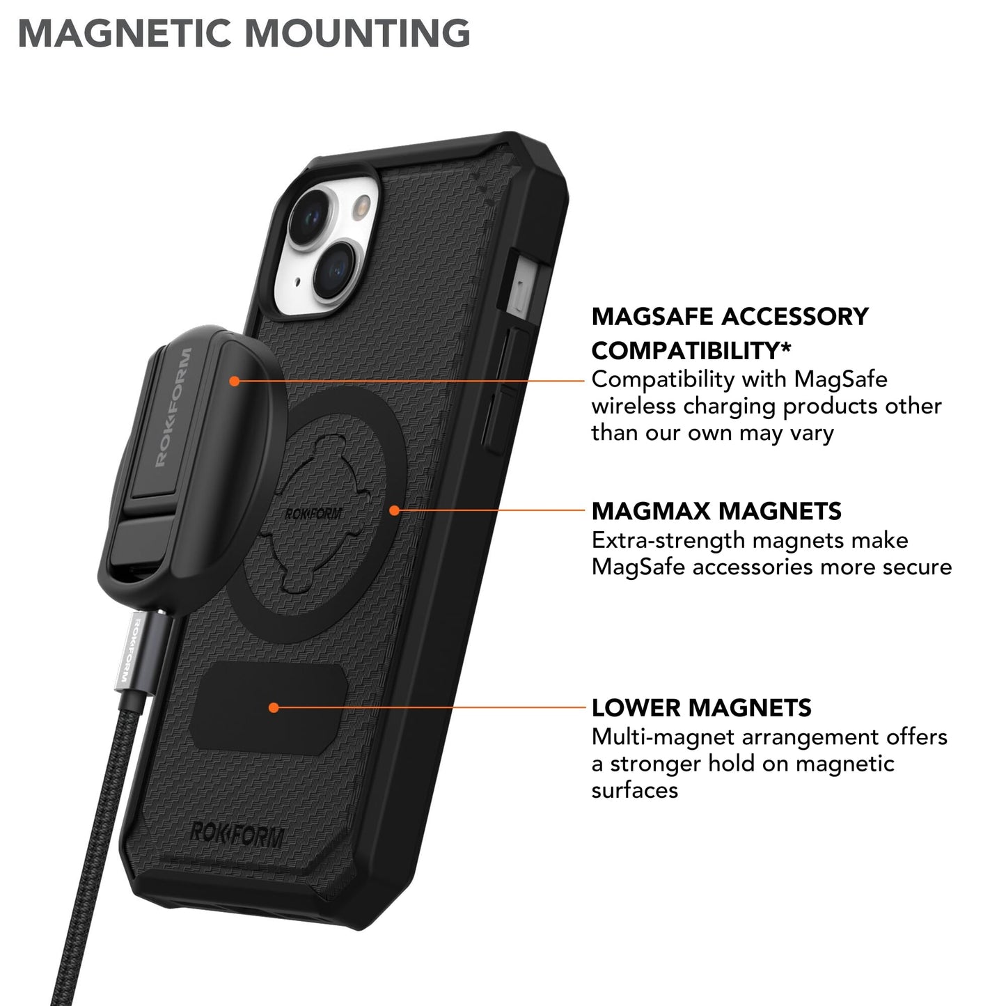 Rokform iPhone 15 Plus Case, Rugged Series Magnetic iPhone 15 Plus Cover with RokLock Twist Lock Drop Tested Protective Case (Black)