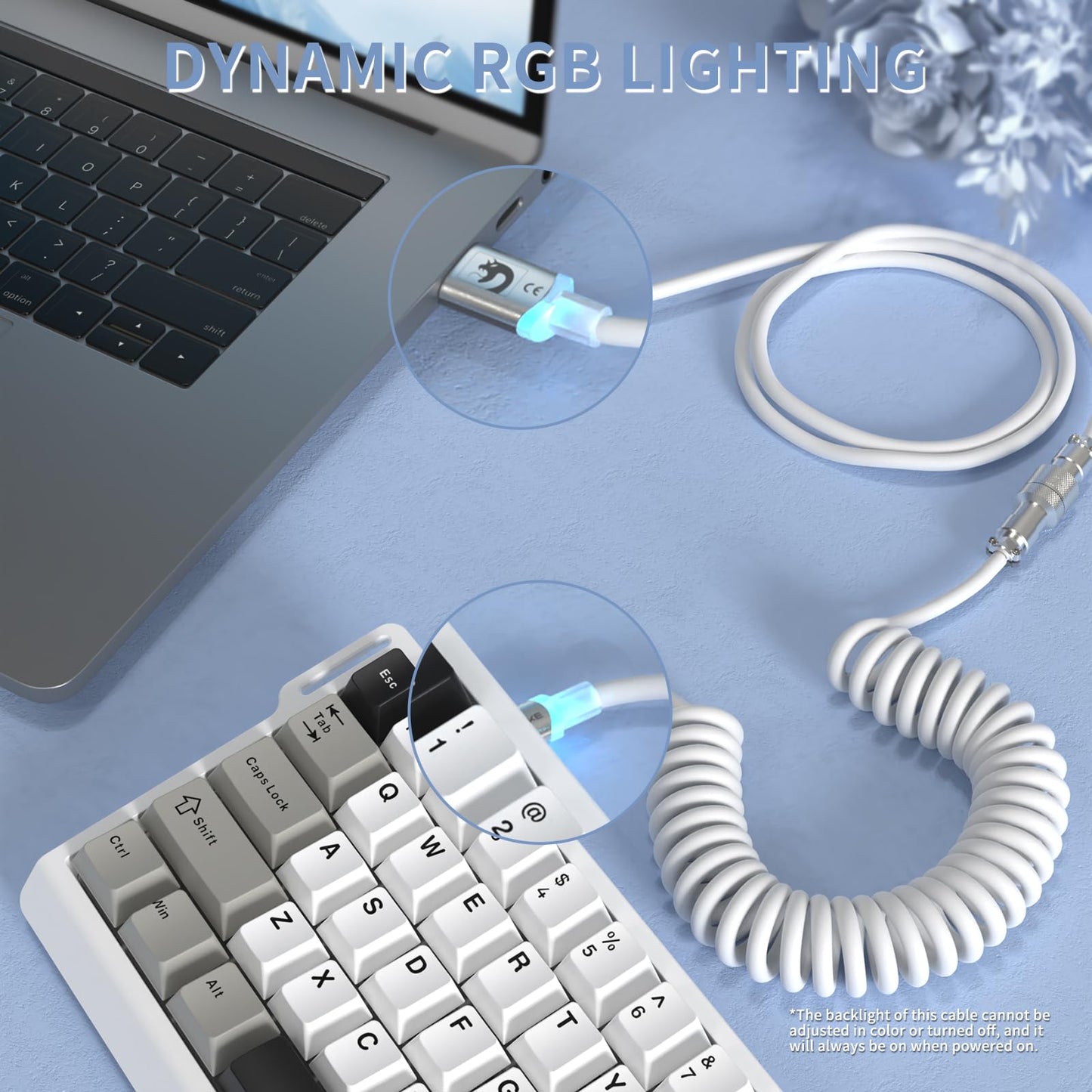 MAMBASNAKE C01 Ultra RGB Coiled Keyboard Cable,Pro Custom USB-C Aviator Cable for Gaming Keyboards,Stable Dual-Sleeved Design,2m Type-C to USB-A