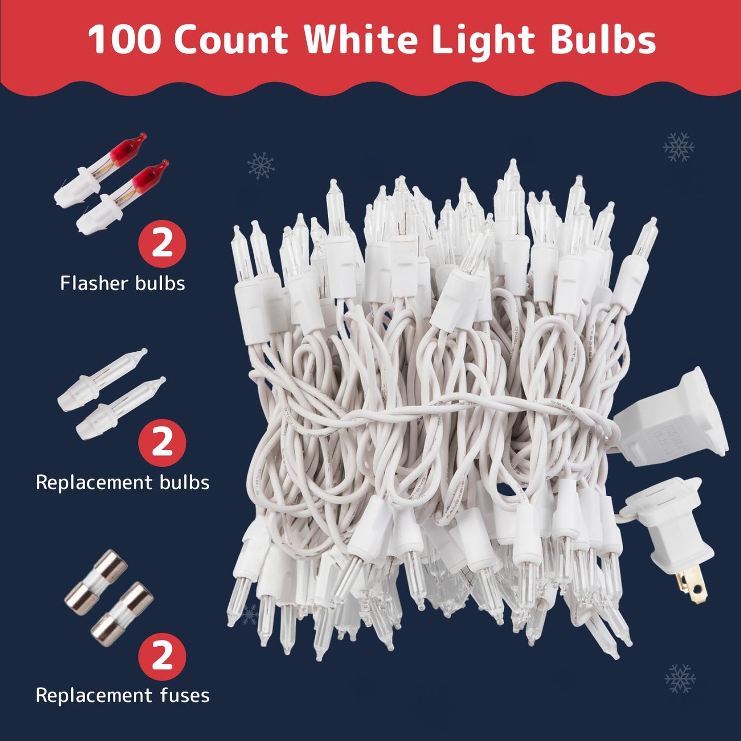 PREXTEX 100-Count Ultra Bright Christmas Lights - 20 ft Clear StringLights on White Wire - Incandescent Xmas TreeLights for Indoor and Outdoor