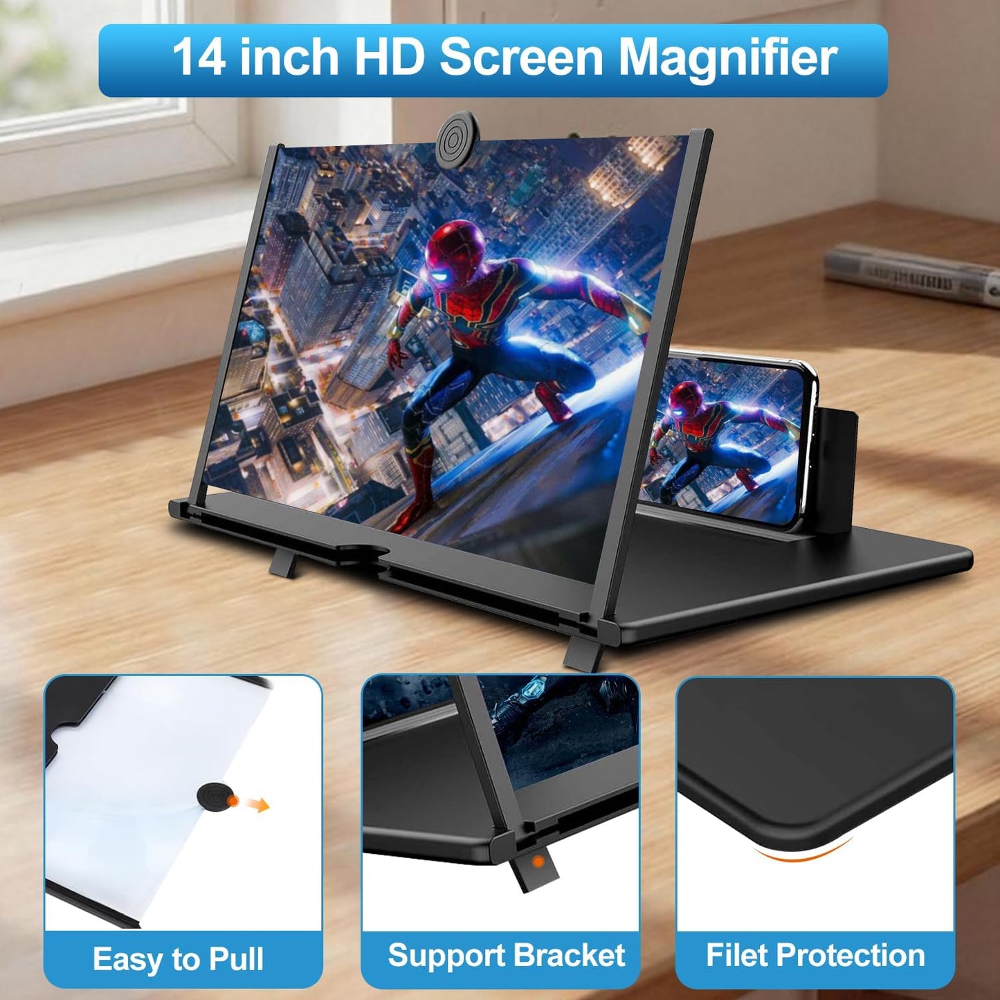 Pibkay Magnifier for Cell Phone, 3D HD Mobile Magnifier Projector Screen for Movies,Videos, Foldable Phone Stand with Screen Amplifier, Supports All