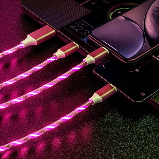 PETCTN 3 in 1 Multi Charging Cable LED Flowing Light Up Charger Cable, USB-C Fast Charging Cord for Smartphones (Red, 6 Feet)