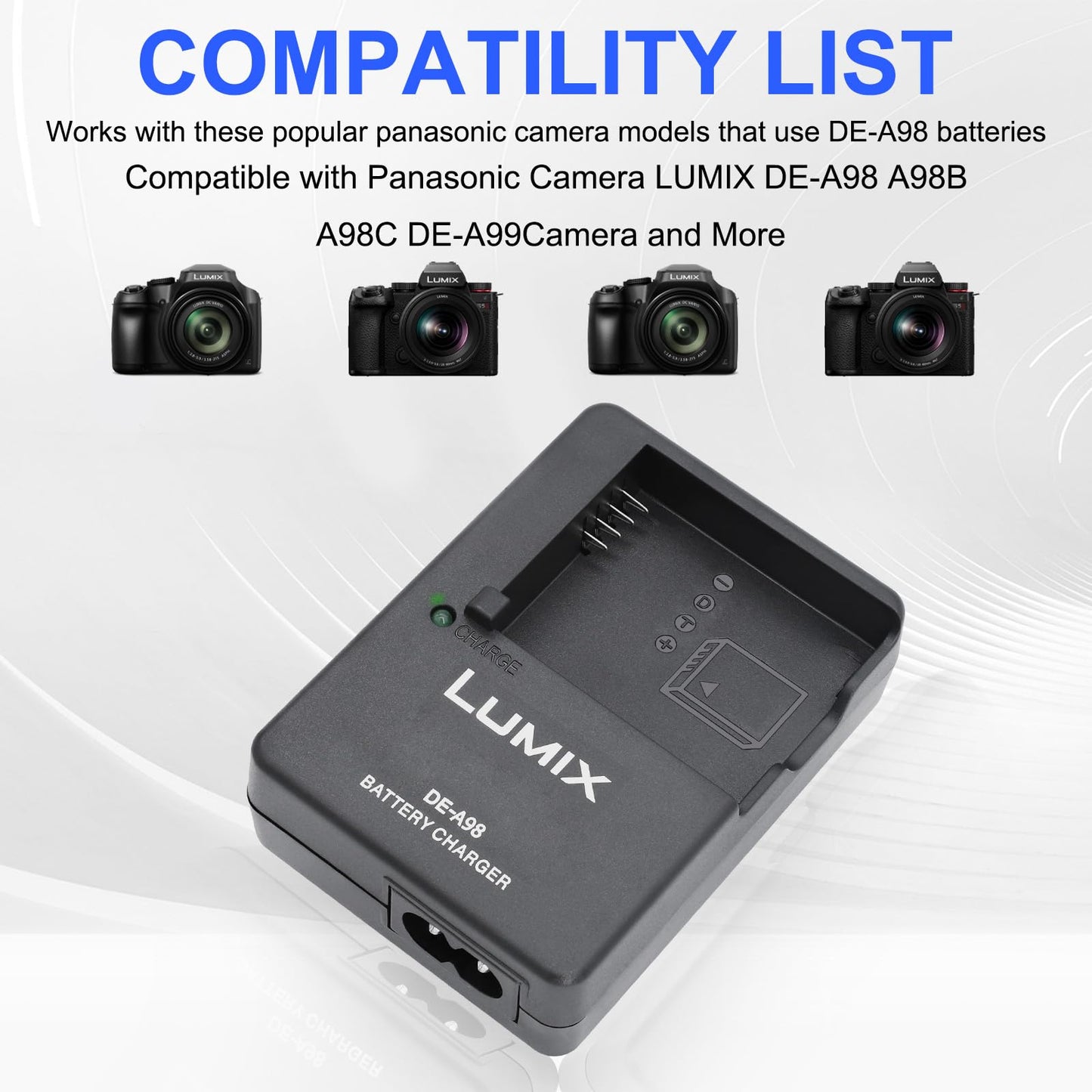 DMW-BLG10 DE-A98 Battery Charger for Panasonic?DMW-BLG10E DMW-BLE9 DMW-BLE9E DMW-BLE9PP Battery, LUMIX DE-A65BA DE-A98 DE-A99 A99B A98C Charger