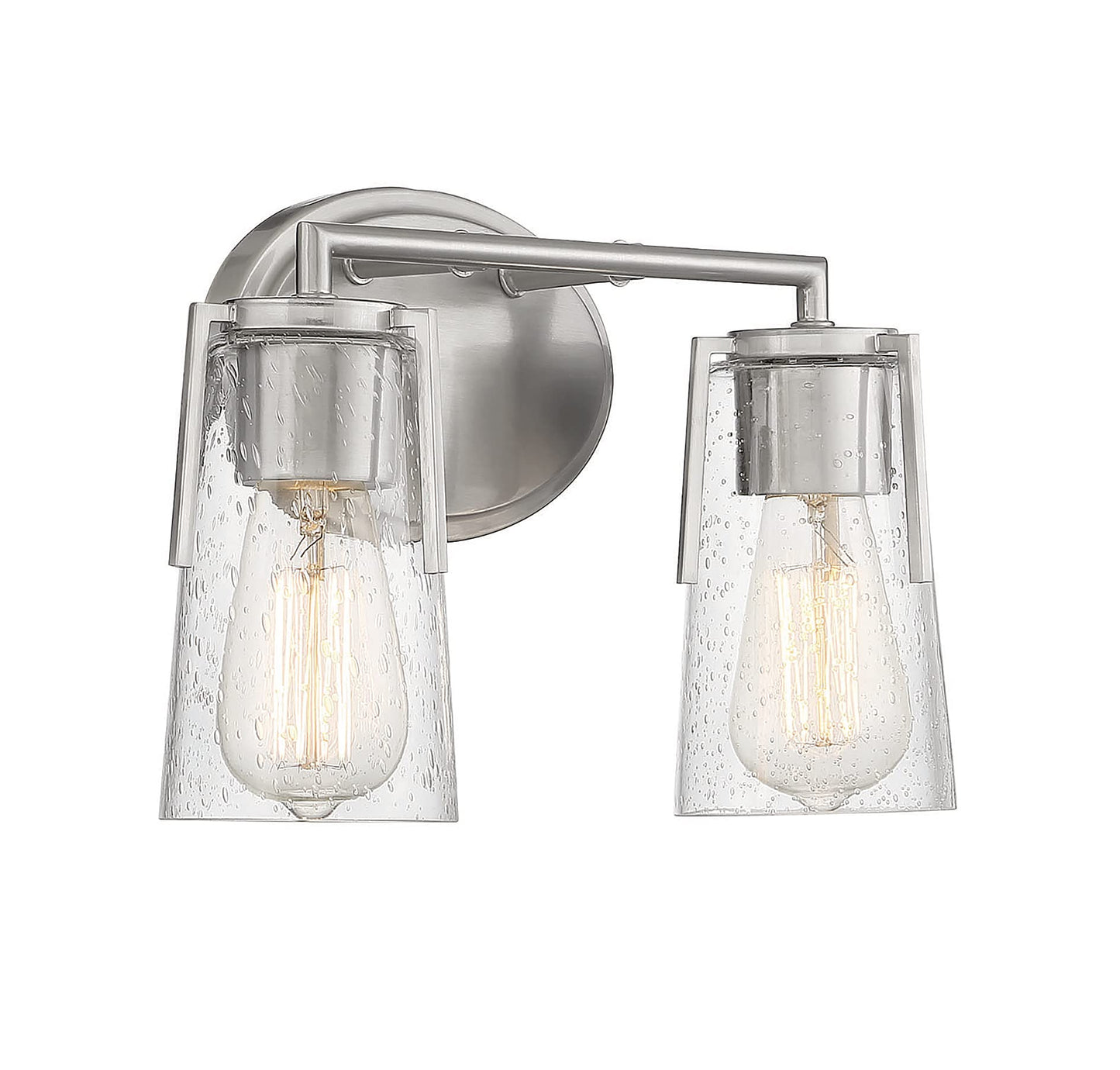 Savoy House 8-7045-2-SN Sacremento Modern Clear Seeded Glass Bathroom Vanity Wall Light, 2-Light 120 Total Watts, 9" H x 14" W, Satin Nickel