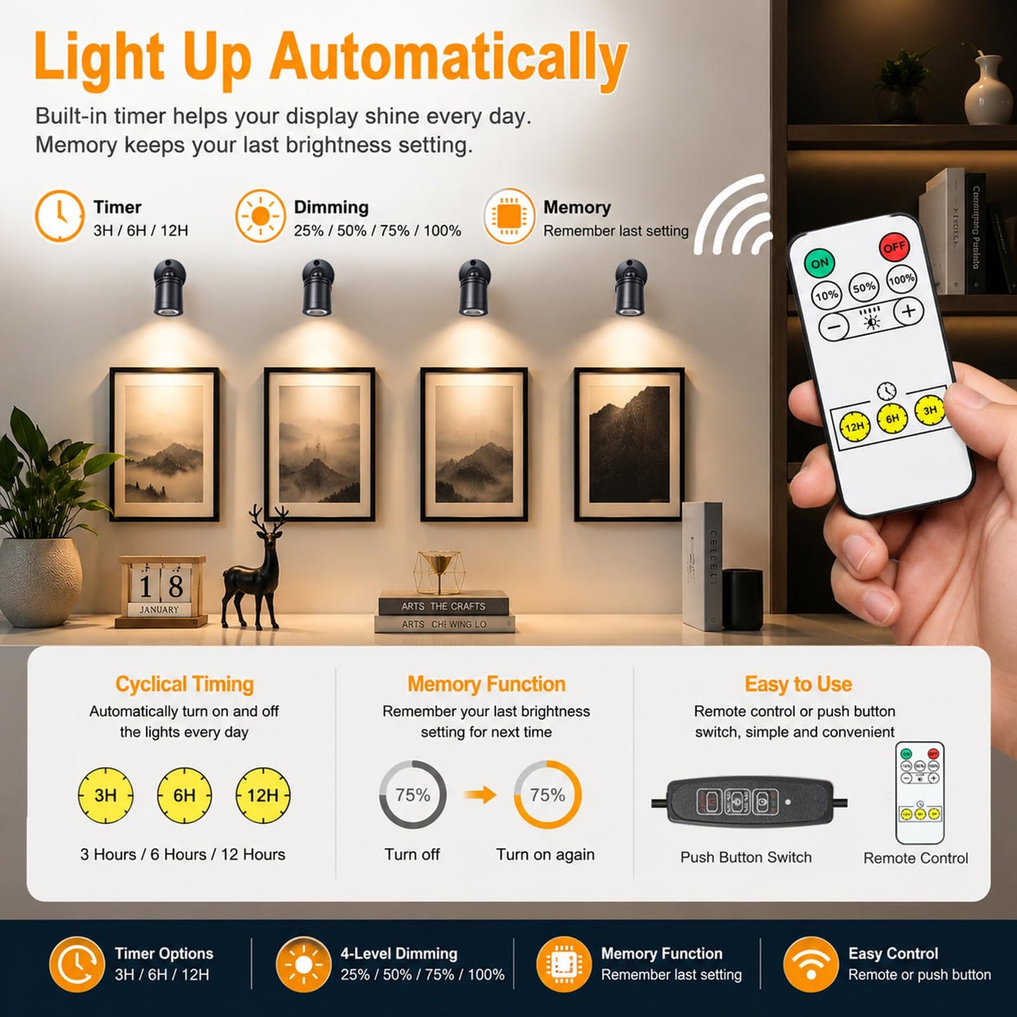 Taysing LED Spot Light Indoor Little Mini Spotlight Accent Lights for Display, Paintings, Pictures, Plants, Jewelry, Shelves, Cabinets, Posters