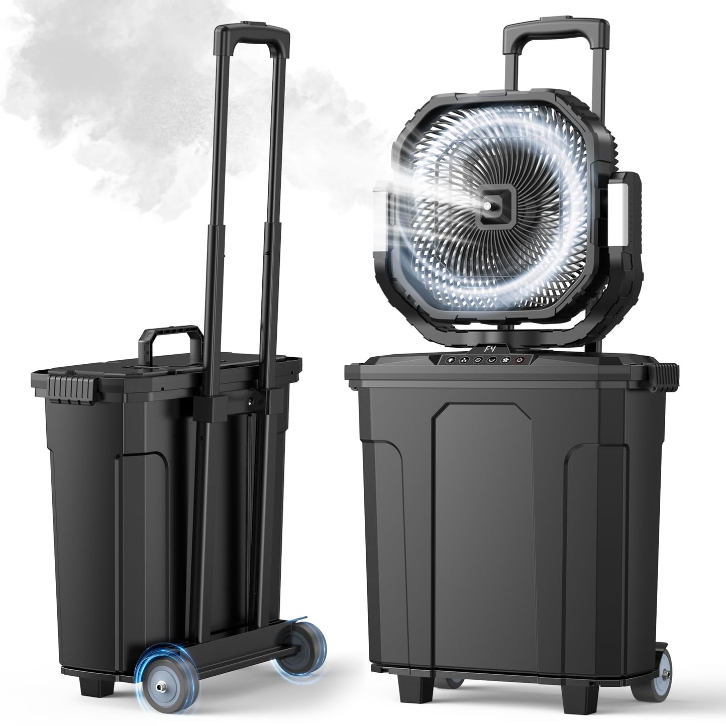 Ausic Outdoor Misting Fan for Outside, 5 Gal 12" Pro Portable Mister Fan with Water Box, 30000mAh Rechargeable Cooling Fan with Adapter, LED Light