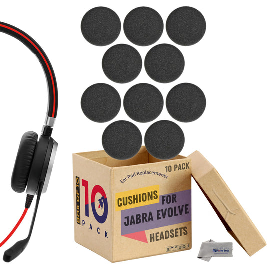 Foam Earpad Cushion for Jabra Headset Evolve 20, 30, 40, 65 - 10-Pack Replacement Kit Ear Cushions by Global Teck