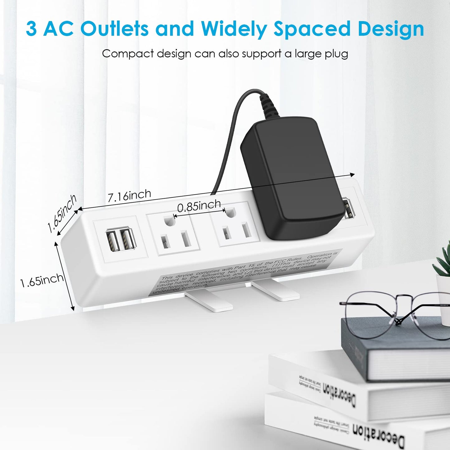 3 AC Outlet Desk Clamp Power Strip White, Desk Mount USB Charging Power Station, Removable Desktop Edge Power Center Plugs Output 125V/60HZ/12A/1500W