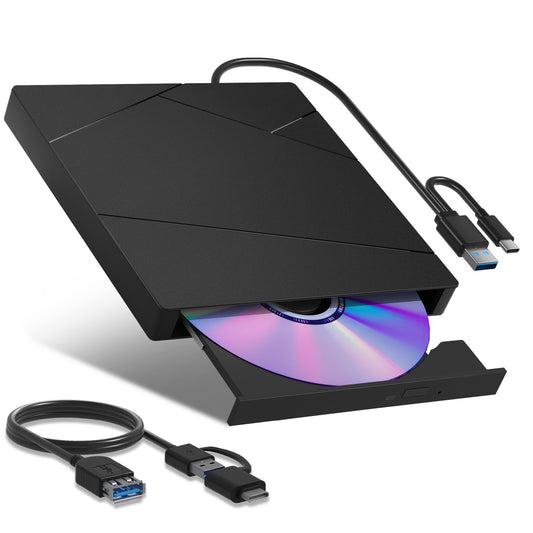 Wbacon External Blu-ray Drive, External Blueray/DVD Drive for PC External Bluray Burner with Extension Data Cable USB 3.0 Type-C Compatible
