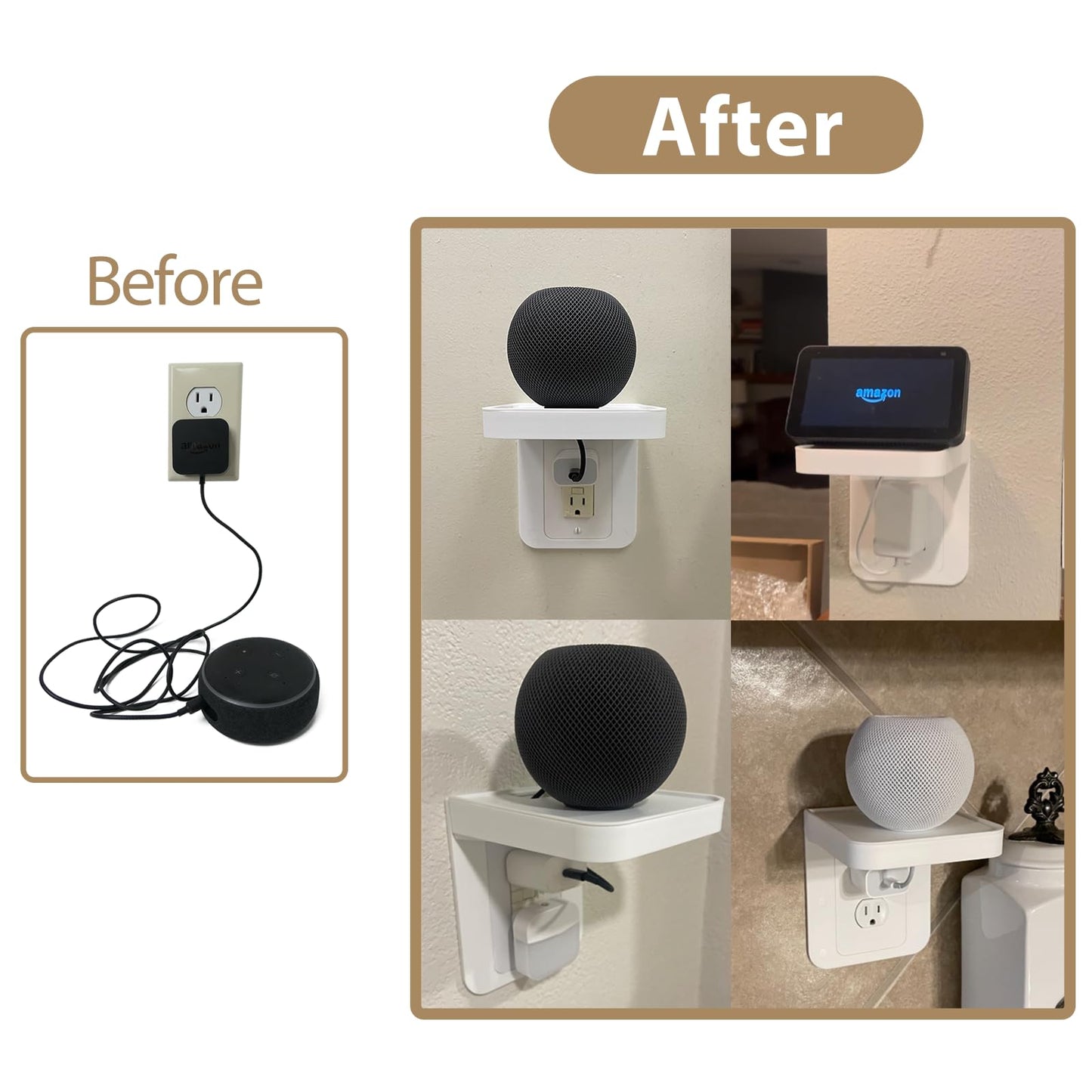 BELIEFLUO Outlet Shelf Holder Fit for Duplex Receptacle, Bathroom Decor,Cable Management,A Space Saving Solution, Homepod Mini Google Home/Echo/Smart
