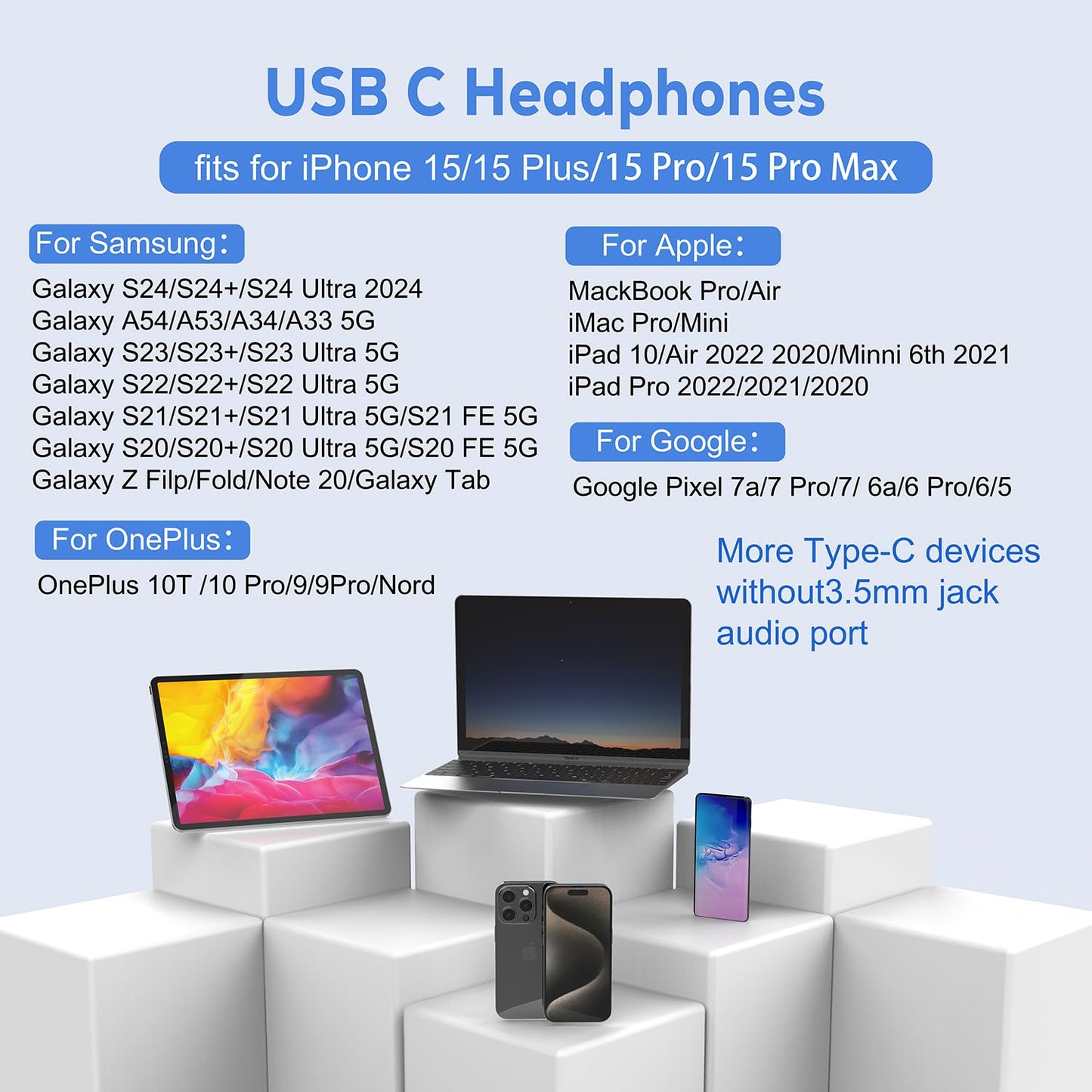 AaProMAX USB C Headphones for iPhone 16 Pro Earbuds Type C Wired Earphones with Mic & Remote Control HiFi Stereo for iPhone 16 Pro/PM/15, iPad Pro…