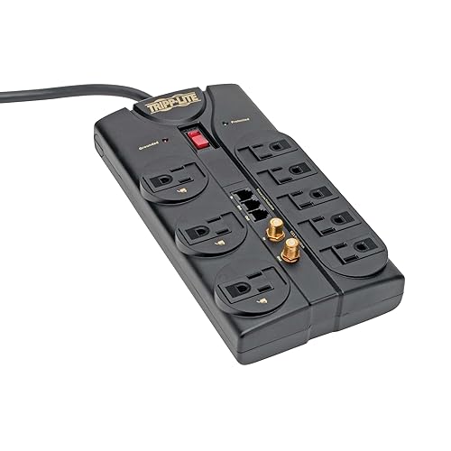 Tripp Lite 8 Outlet Surge Protector Power Strip, 8ft Cord, Right-Angle Plug, Tel/Fax/Modem/Coax Protection, RJ11, Life Limited Manufacturer's Warranty
