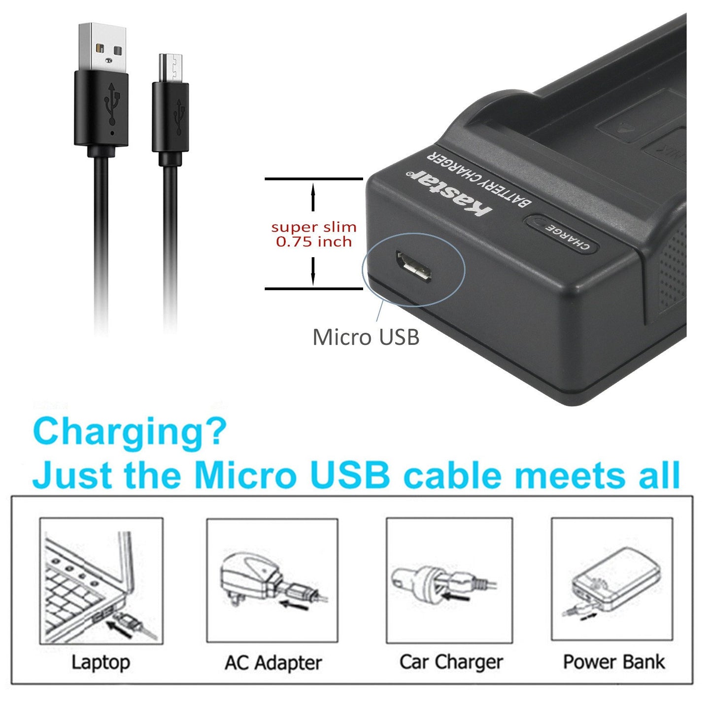 Kastar Battery (X2) & Slim USB Charger for NB-4L, NB4L and ELPH 100 HS, 300 HS, 310 HS, 330 HS, VIXIA mini, Powershot SD400, SD450, SD600, SD630