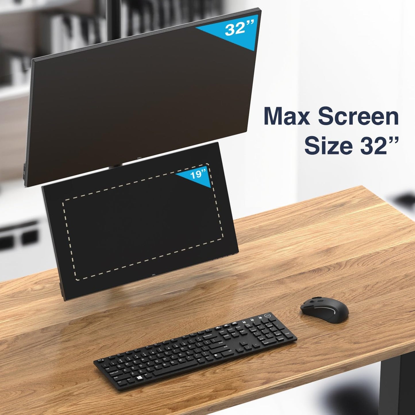 Desky Eco Stacked Arm - Flexible Stand for 17-32'' Screens - Space-Saving Desk Mount for 2 Displays - VESA-Compatible Ergonomic Setup - Black