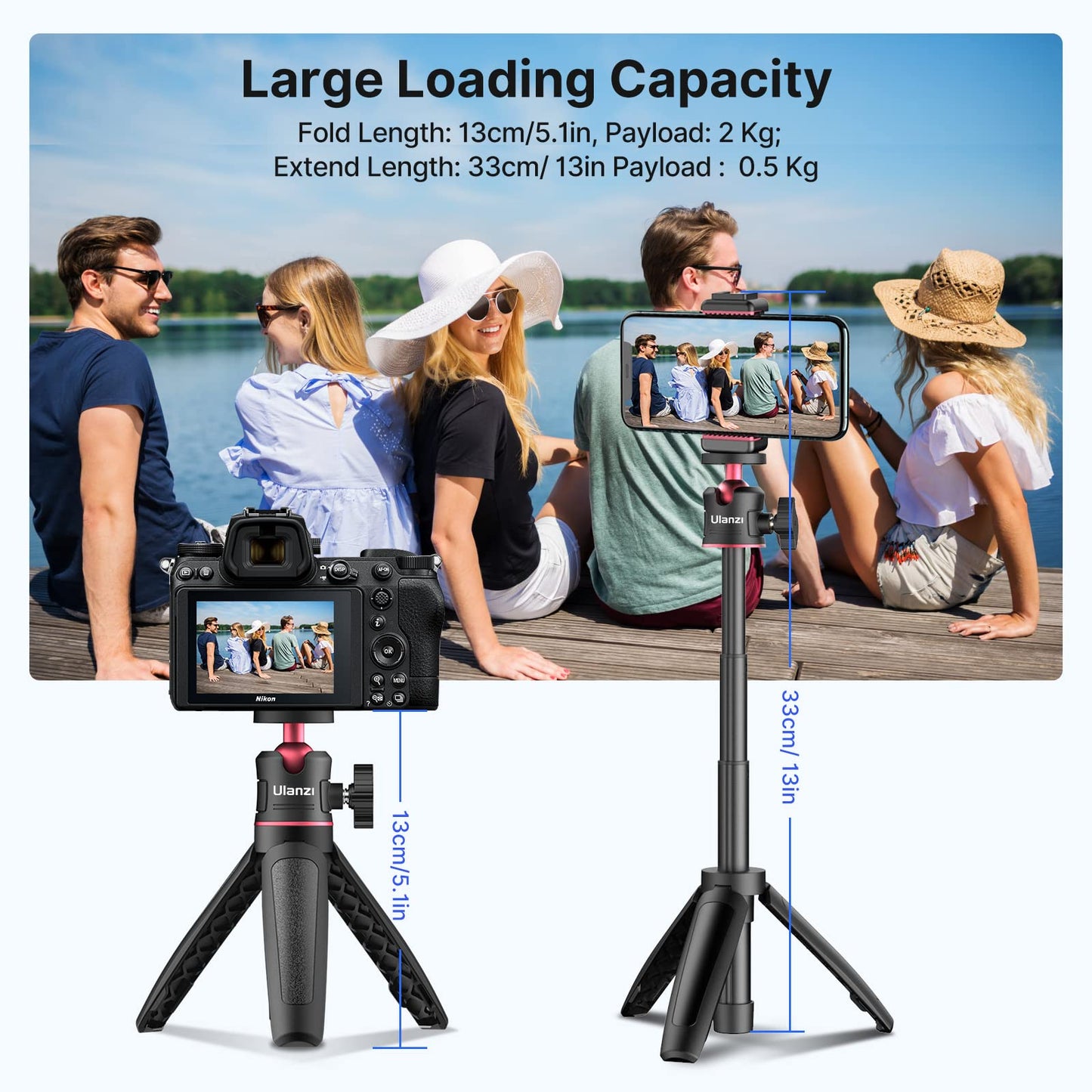 ULANZI MT-08 Extension Pole Tripod, Mini Selfie Stick Tripod Stand Handle Grip f Osmo Pocket3 Xtra Muse iPhone 17 11 Pro Max Smartphone Canon G7X Mark
