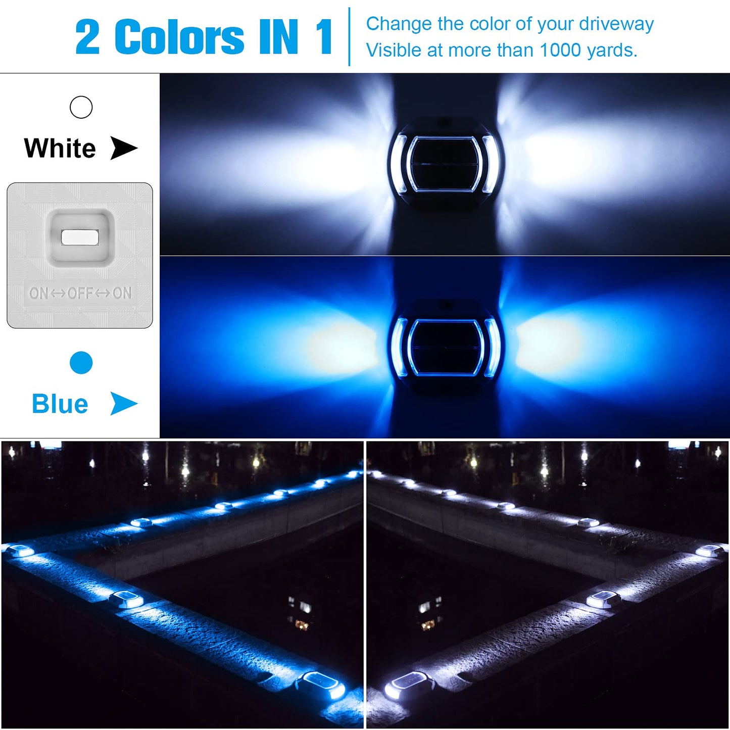 VOLISUN Solar Driveway Lights Dock Deck Lights 12 Pack,2 Colors in 1, LED Solar Powered Waterproof Outdoor Warning Step Light for Driveway Sidewalk