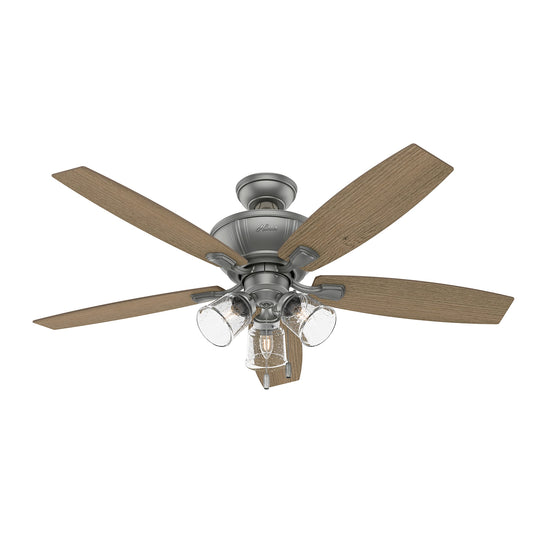 Hunter Fan 52 inch Casual Matte Silver Indoor Ceiling Fan with Lights and Pull Chain, Holiday Gift for Bedroom, Living Room/Family Room, Dining Room
