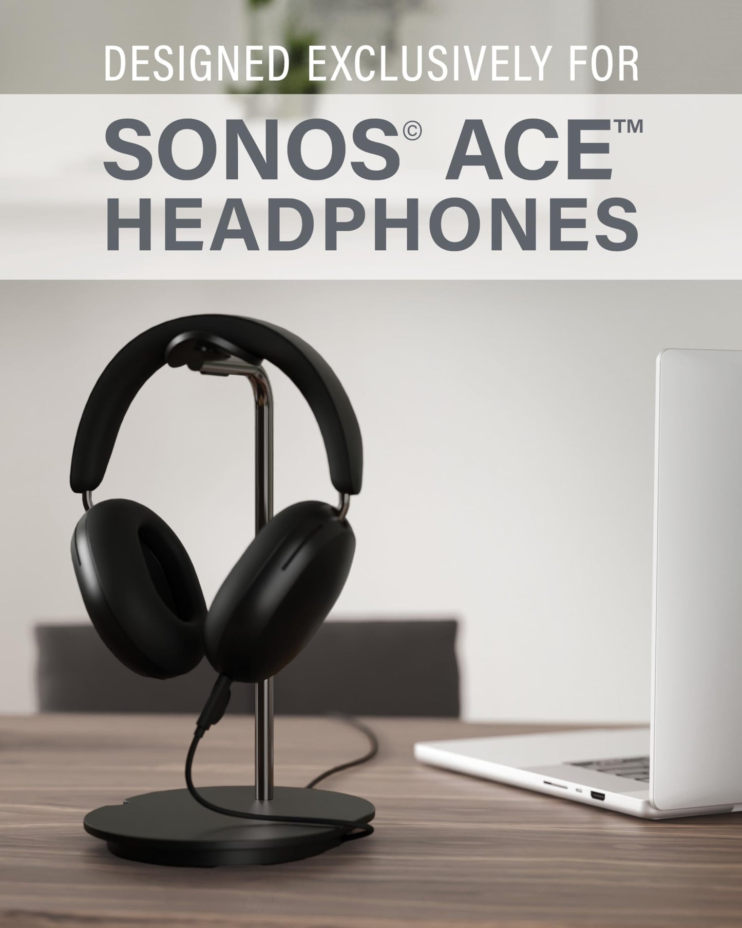 Sanus Sonos Ace Headphones Stand - Premium Stand w/Silicone Cradle Prevents Creasing & Built-in Cable Management w/Magnetic Clip for Fast Charging…