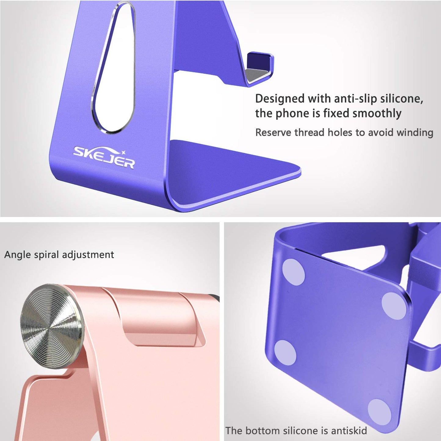 SKEJER Adjustable Cell Phone Stand, Phone Holder,Tablet Stand Dock,Aluminum Desktop Compatible with iPhone 12 iPad,Samsung Galaxy,Google All Smart