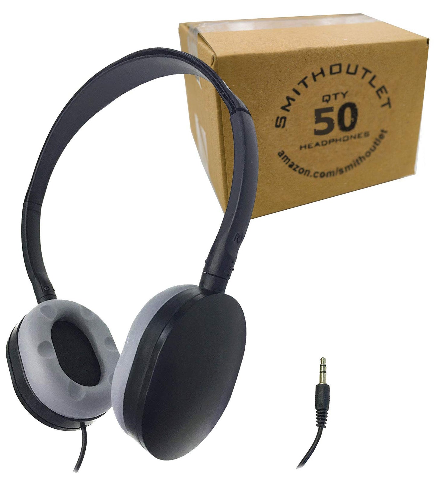 SmithOutlet 50 Pack Class Set Headphones in Bulk for School, Classroom, Student Testing, Library, Computer Labs | Model SG-ID55-50 Black | Wired 3.5…