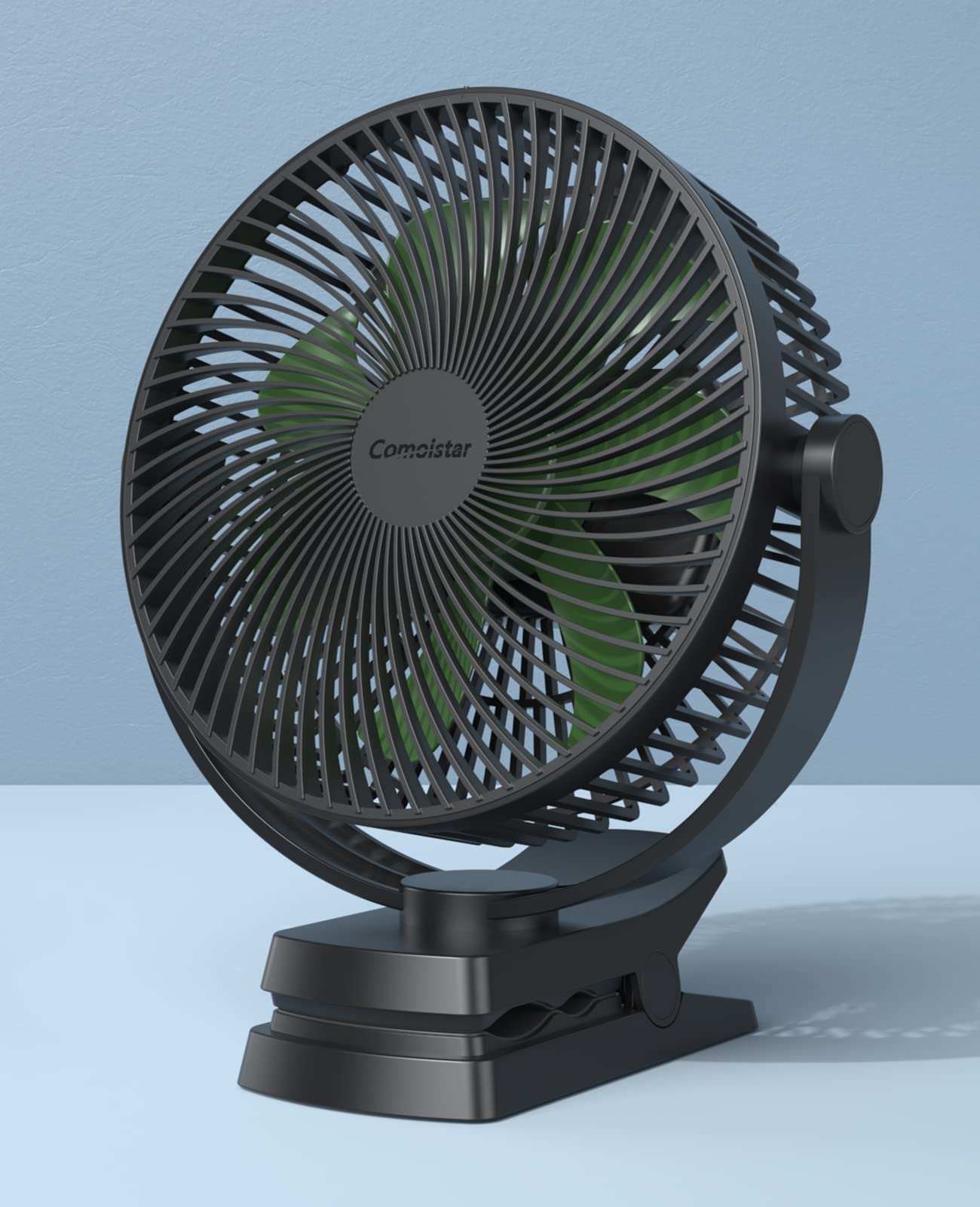 Comoistar 10000 mAh 8.5 Inch Clip-on Fan, Rechargeable Battery Operated Portable Fan with 4 Speeds, Quiet, USB Camping Fan with Hook, for Golf Cart