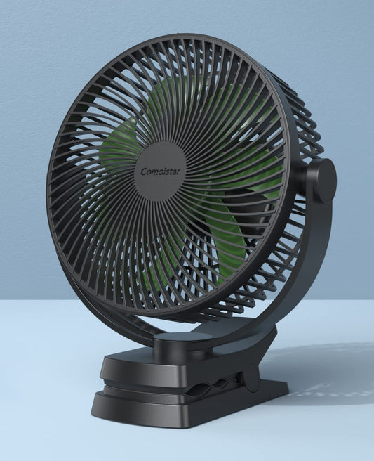 Comoistar 10000 mAh 8.5 Inch Clip-on Fan, Rechargeable Battery Operated Portable Fan with 4 Speeds, Quiet, USB Camping Fan with Hook, for Golf Cart