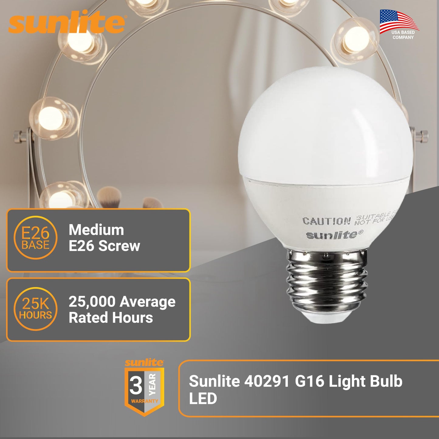 Sunlite G16 LED Dimmable Decorative Globe Vanity Light Bulbs, Frosted, 7W (60W Equiv.), 500 Lumens, Medium E26 Base, Mirror Lights for Bedroom